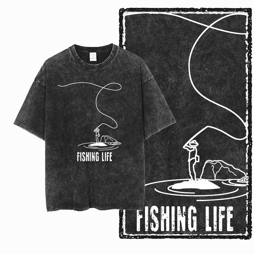 G Acid Washed Black Cool Cotton Fishing Printed Unisexs Tshirt Streetwear Big Size Oneck Unisexs Tee Tshirt S
