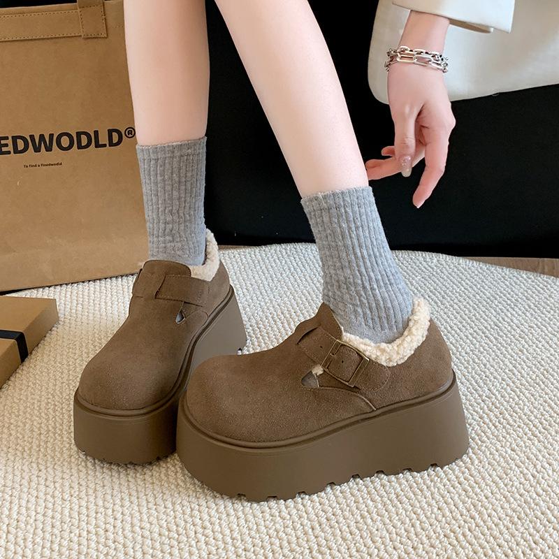 Women's Large Size Soft Sole Heightening Winter Warm Fur One Anti-slip Snow Boots Plush Lined Ankle Boots Outdoor Sports Furry Cotton Shoes