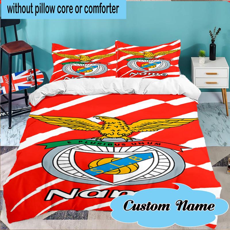 Custom Name Benfica Football Crest Bedding Set 3pcs, Bedding Set Including 1pc Duvet Cover And 2pcs Pillowcases for Bedroom, Dormitory Gift