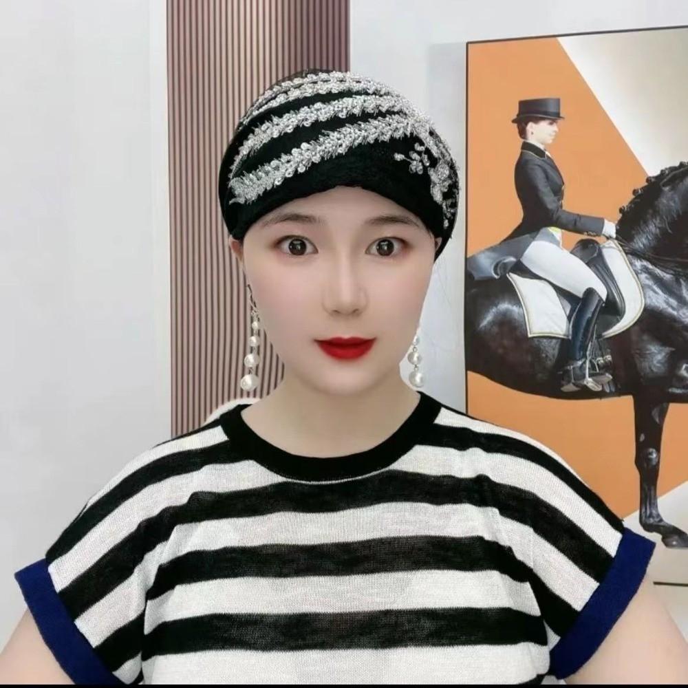 Flower Embroidery Turban Cap Elastic Bonnet Hat Fashion Head Wraps