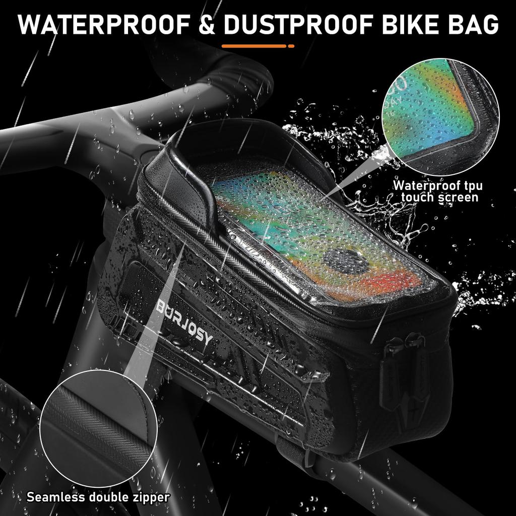BURJOSY Waterproof Bicycle Bag with TPU Touch Screen Sun Bicycle Smartphone Bicycle Accessory Compatible with Cell Phones Under 7 Inches & Visor,