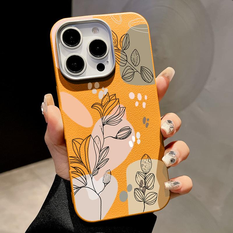 For Magsafe Magnetic Matte Line Flower Print Phone Case for iPhone 16 15 Pro 14 Plus 13 12 Pro Max 11 Shockproof Soft Tpu Slim Leather Texture Cover