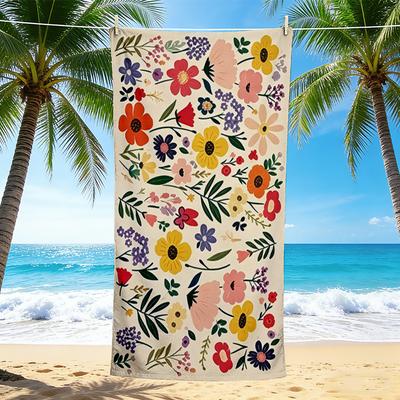 1Pc Floral Garden Celebration Beach Towel, Quick Dry, Multi-Use for Beach Pool Gym Yoga Home Travel, Christmas, Halloween, Xmas Gift M928239