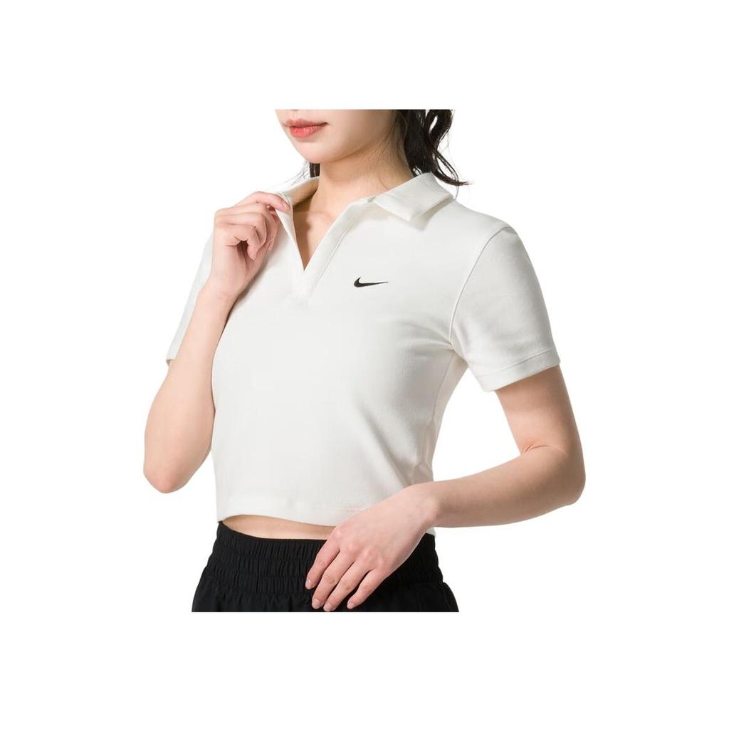 Nike Solid Color Polo Collar Pullover Short Sleeve T-Shirt Women Tops White DV7885-133