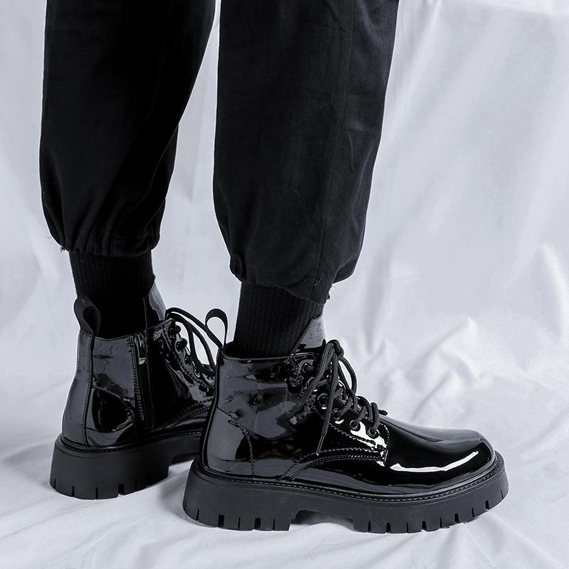 Hight Quality Original Design New Punk Style Patent Leather Boots For Men's Black Hombre Fashion Party Height Increasing Shoes