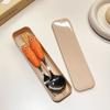Stainless Steel Spoon Fork Chopsticks Set Ceramic Handle with Storage Box Carrot Spoon Fork Cartoon Portable Tableware Travel