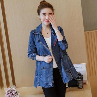 Giacca a vento in denim coreano slim versatile da donna 2024 - Lunghezza media ampia per primavera e autunno