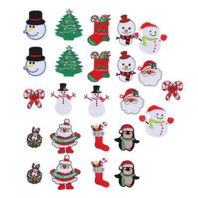 24 ks Vánoční nášivky Výšivka Látkové samolepky Santa Claus Sněhulák DIY Nažehlovačka