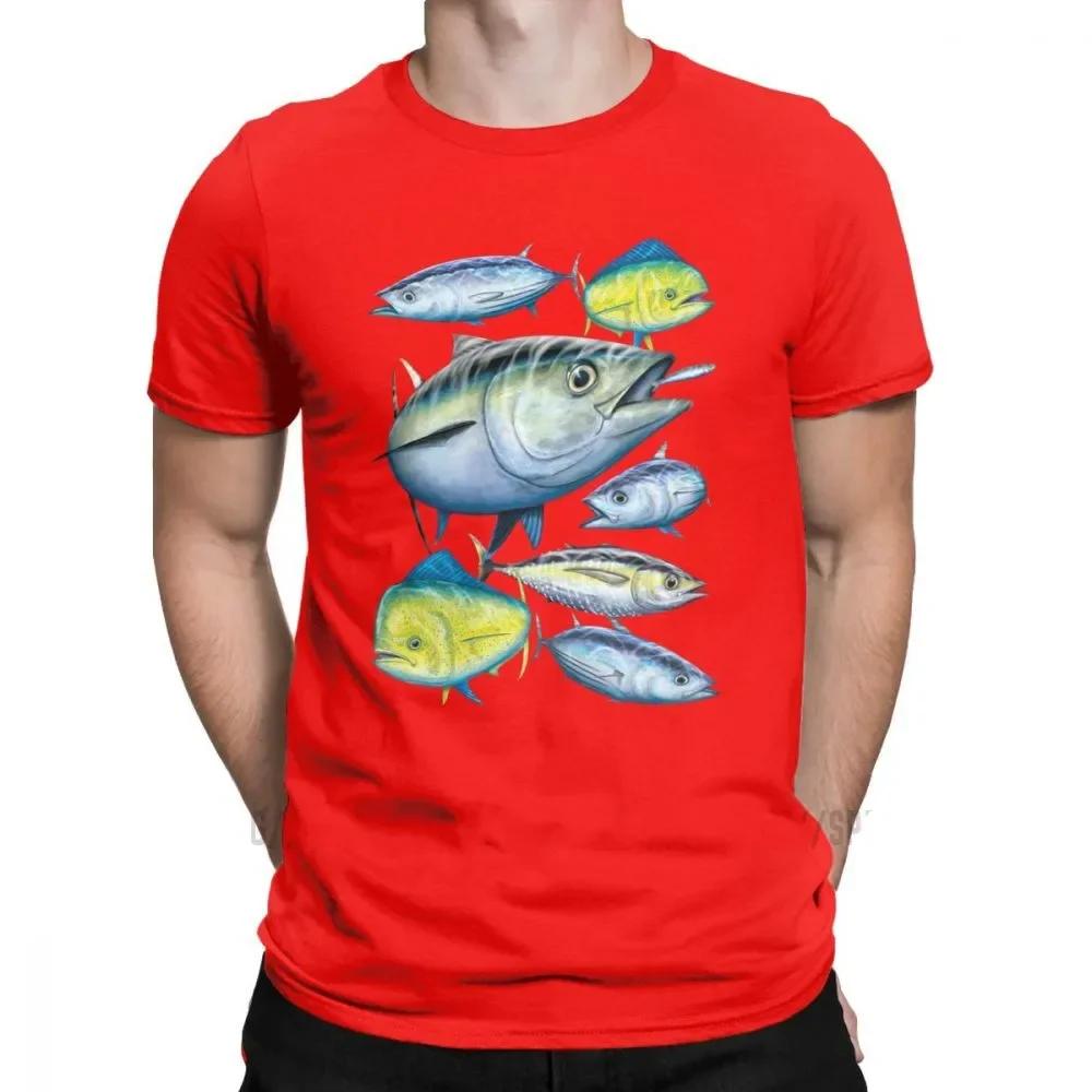 Tuna and Mahi Mahi Marine Art Fishing Fisherman T-Shirt 100% Cotton O-Neck Summer Short Sleeve Casual Mens T-shirt Size S-3XL S