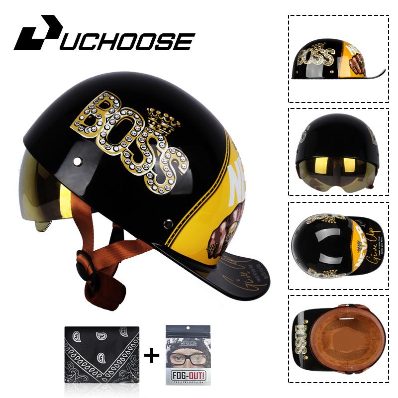Uchoose Baseballová čepice Helma Motocykl Vintage Retro Helmy Summer Open Face Scooter Cruiser Chopper Gangster DS Muži Ženy Kid