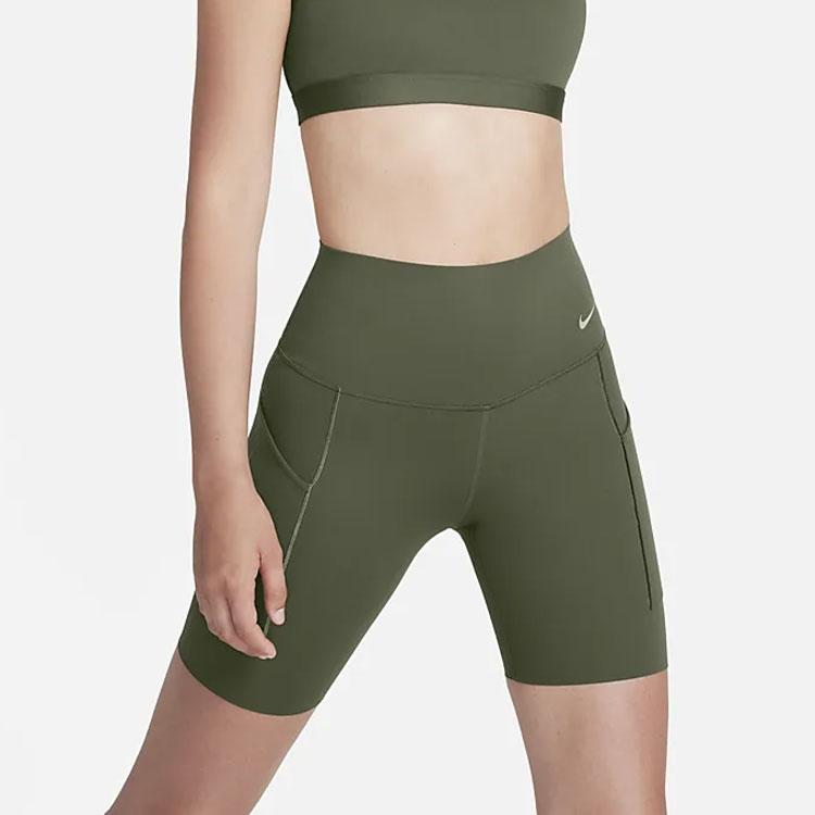 Nike Universal Journey Series Solid High-Waisted Quick-Dry Pocket Mid-Length Sports Shorts Women shorts Khaki-Green DQ5995-325