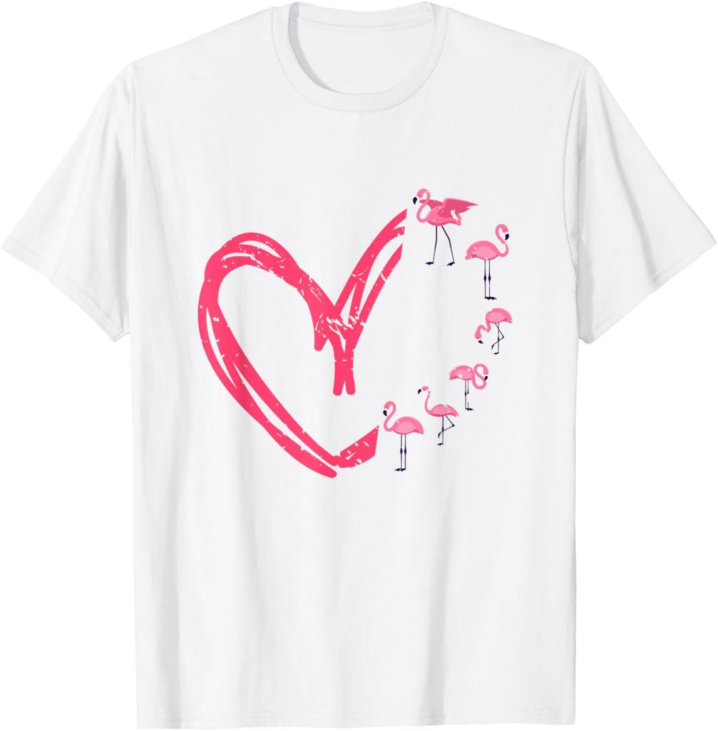 Flamingo Heart Graphic T-Shirt Casual Men's Short Sleeve Crewneck Cotton Tee Valentine Day