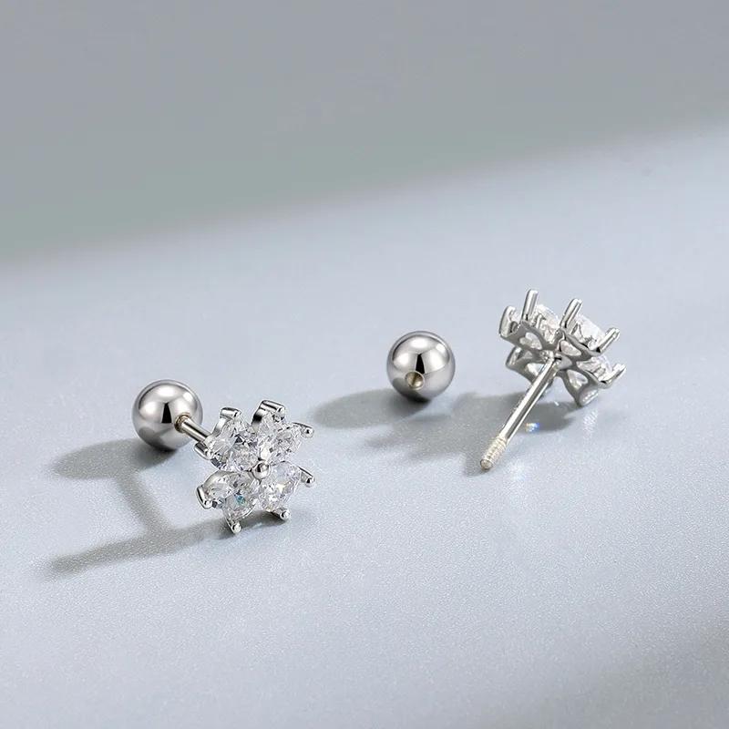 Silver Color Clover Zircon Stud Earrings for Women Sweet Exquisite Screw-Back Ear Piercing Jewelry Birthday Party Gifts