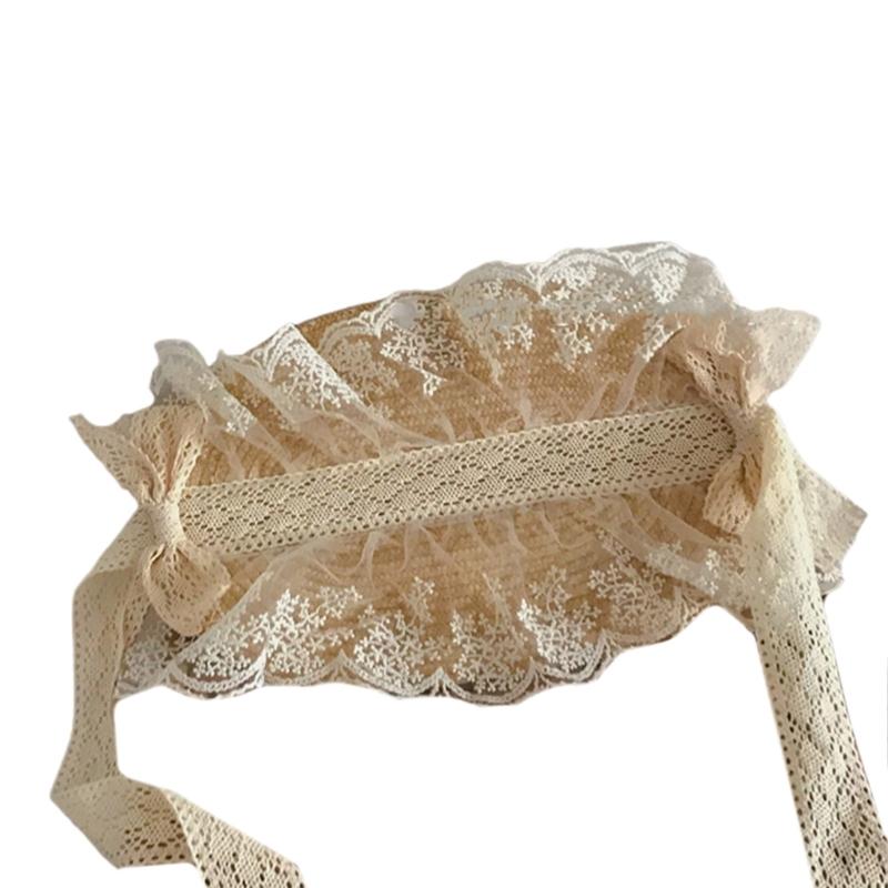 

Girls Christening Lace Hat French-Style Sun Cap Breathable Children Summer Straw Hat Little Girl Vintage Photo Headdress 1