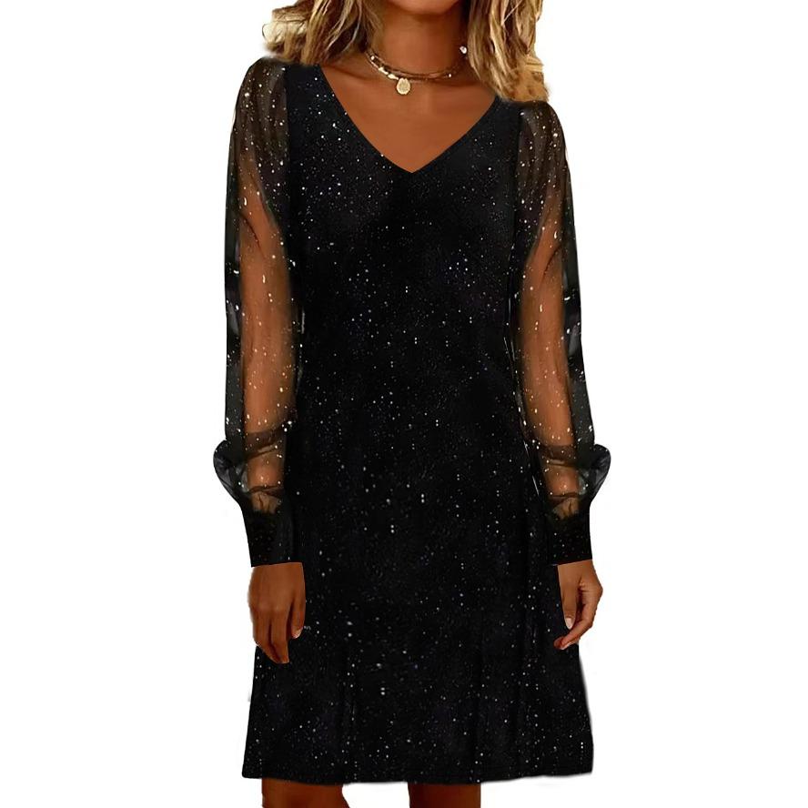 YYFS Vestidos casuales de cintura holgada con escote en V y manga larga para primavera y otoño para mujer