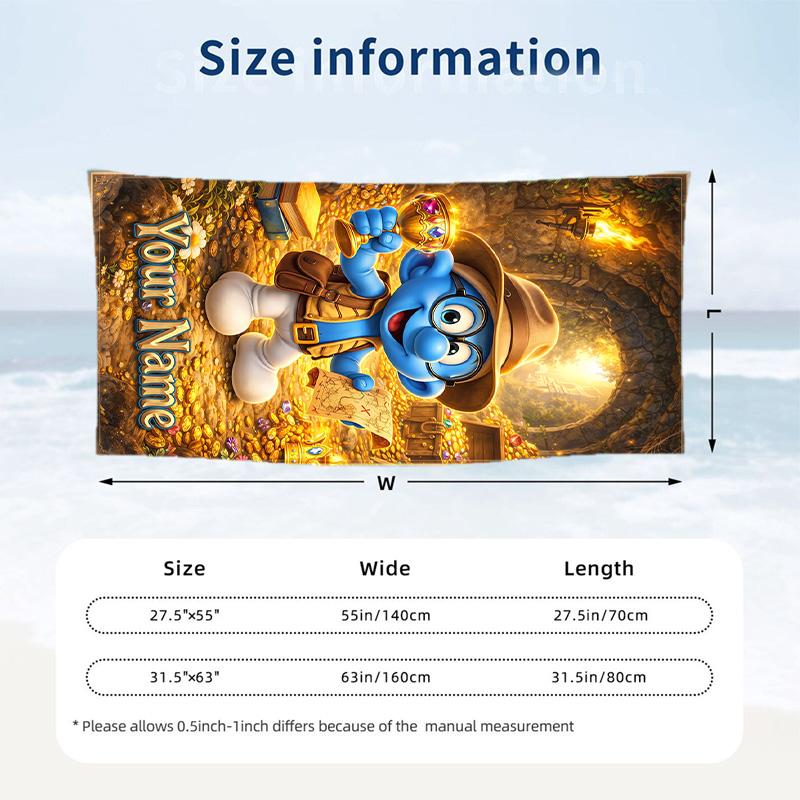 Smurfs Beach Towel, Personalized Custom Text, Quick Dry Soft Large Towel For Swimming Pool Travel