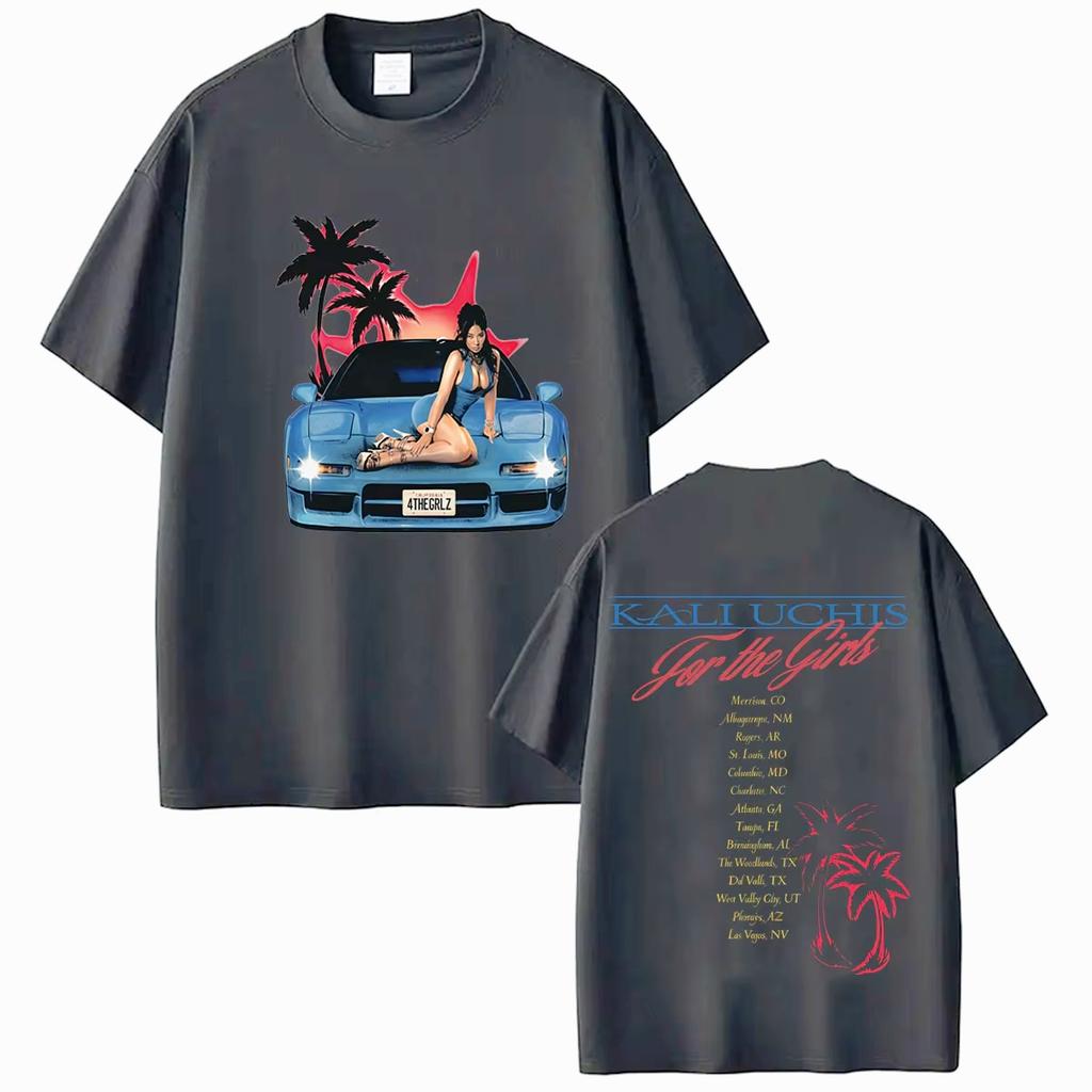 Kali Uchis For The Girls Tour 2026 Vintage Print T Shirt Unisex Unisex Hiphop Tshirt Summer Shortsleeved Fashion Cotton Tshirts