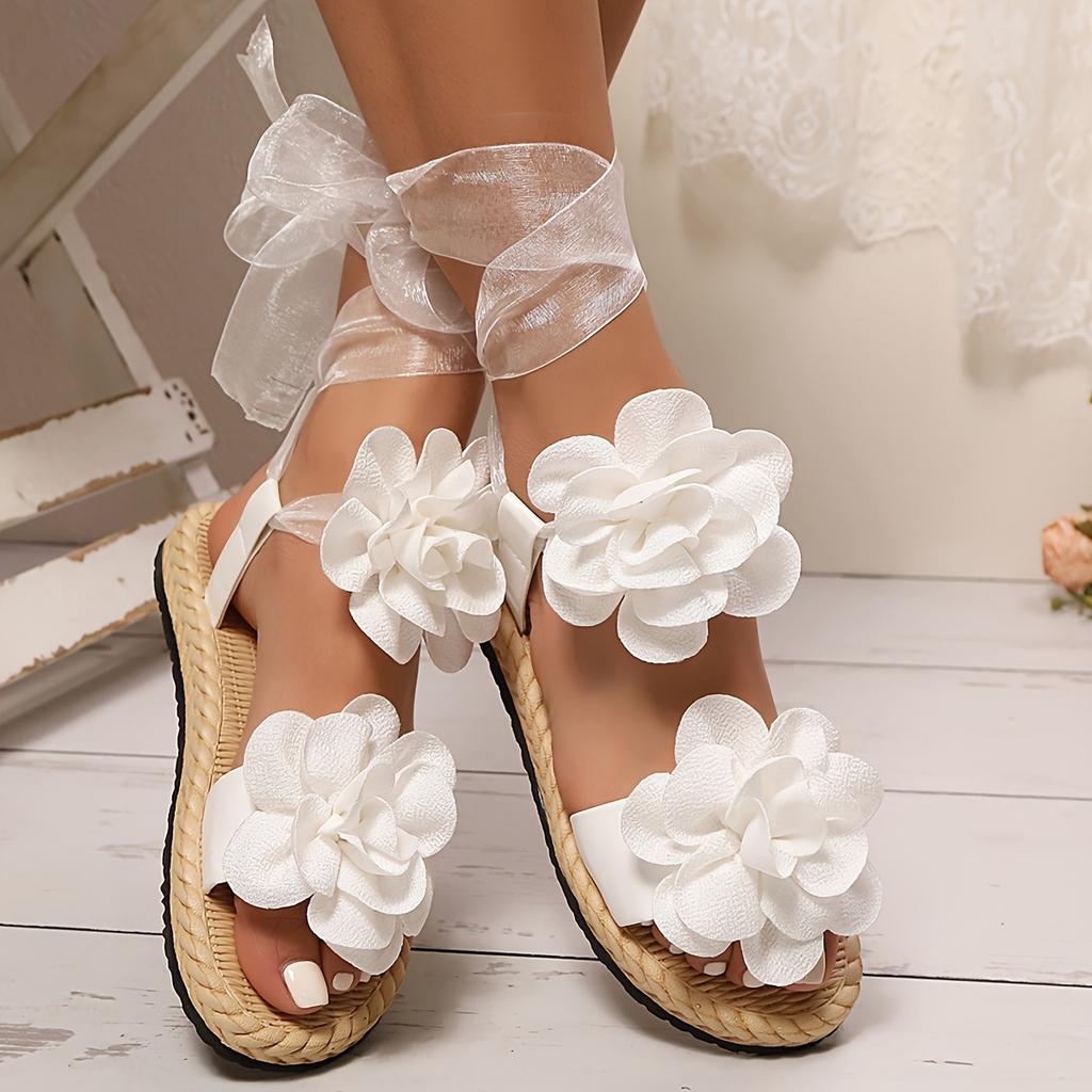 Women'S Stylish Summer Sandals with White Floral Accents