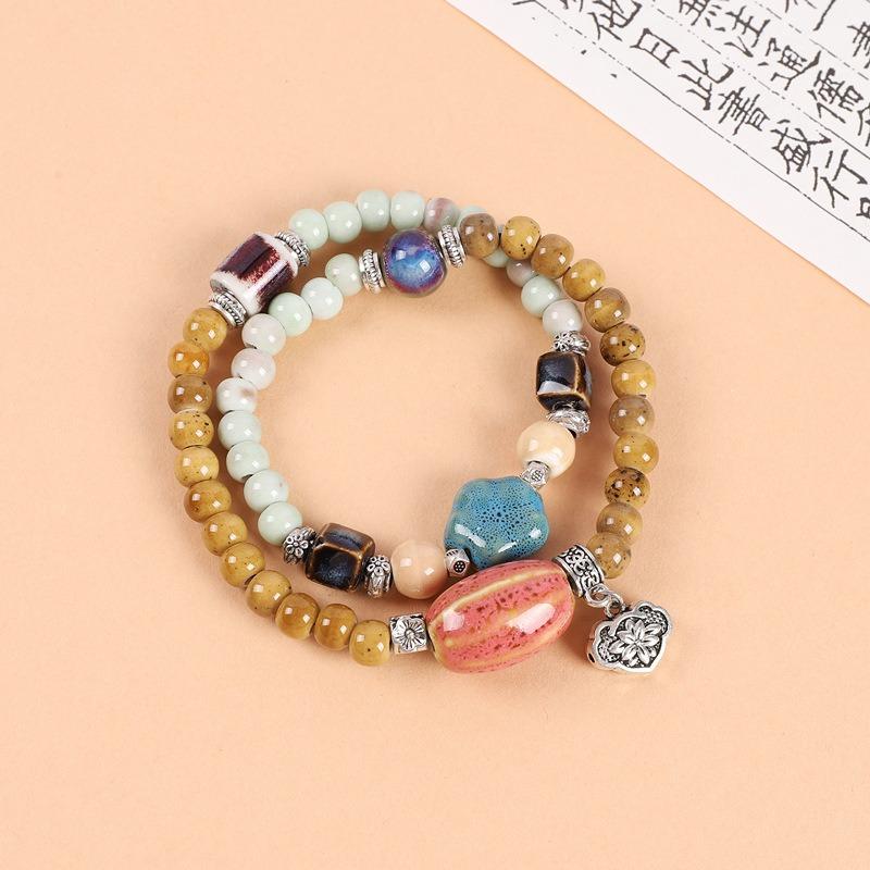 Double-layer stacked ceramic beaded bracelet men's and women's retro literary niche bracelet accessories