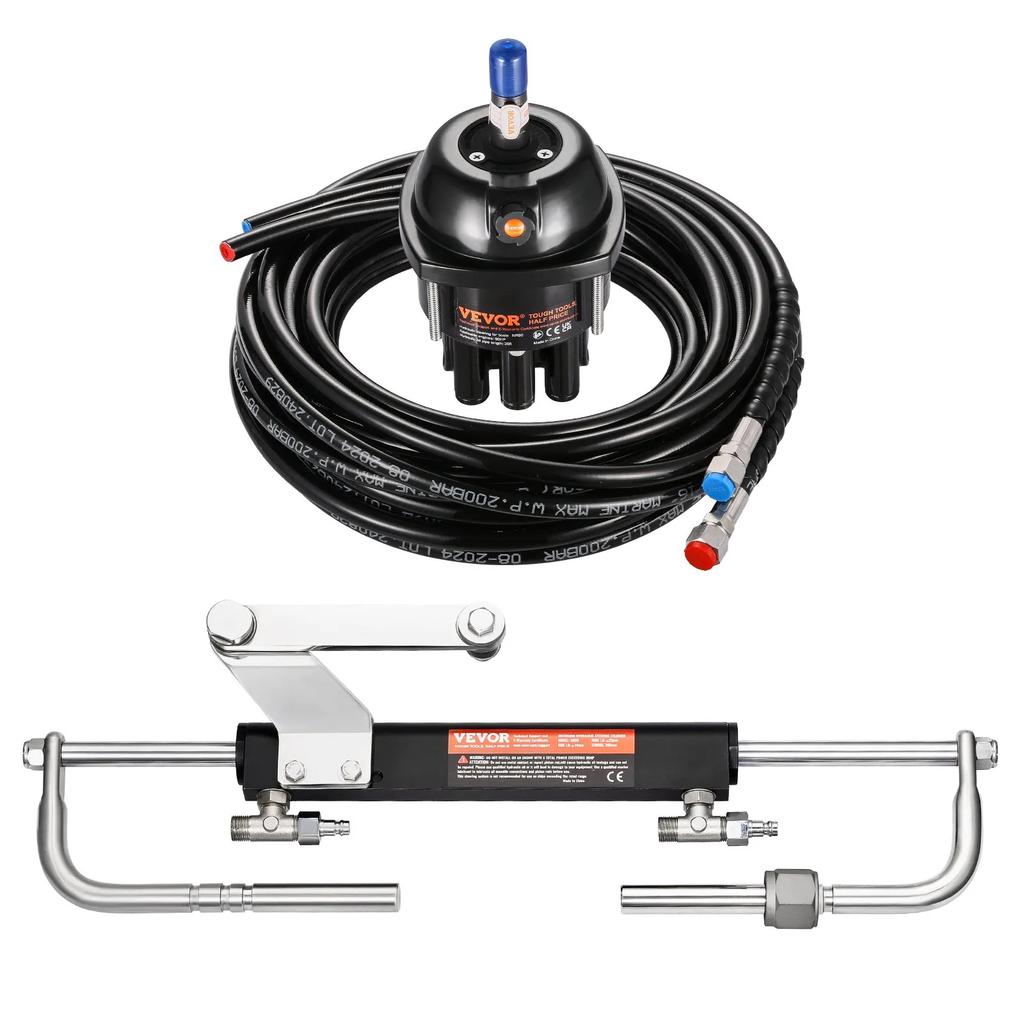 VEVOR 90HP Hydraulic Outboard Steering Kit, Marine Boat Hydraulic Steering System with 13.5-inch Steering Wheel, Helm Pump
