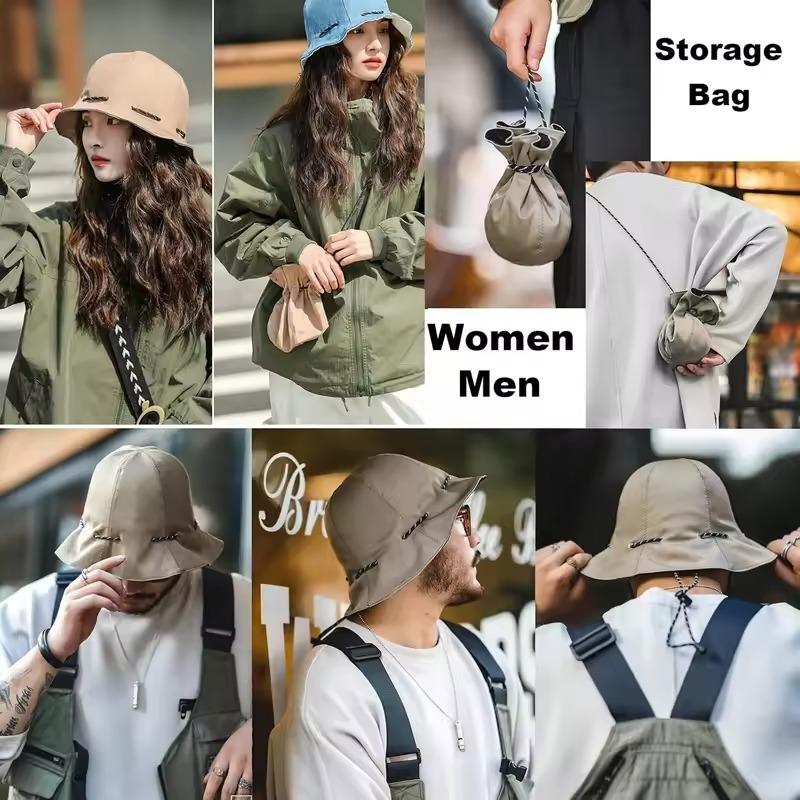 Adjustable Sun Protection Unisex Adjustable Fishing Hat Solid Two-sided Hat Portable Bag Dual-use Sunscreen Cap Bucket Hat