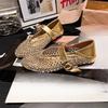 Fashion New Rhinestone Full Diamond Fishing Net Hollowed Out One Word Mary Zhen Baotou Flat Single Shoes Round Toe Sandals for Women