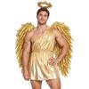 Costume Toga Greco Romano Mitologico da Uomo Tunica Metallizzata Monospalla con Ali e Copricapo per Festa Cosplay di Halloween