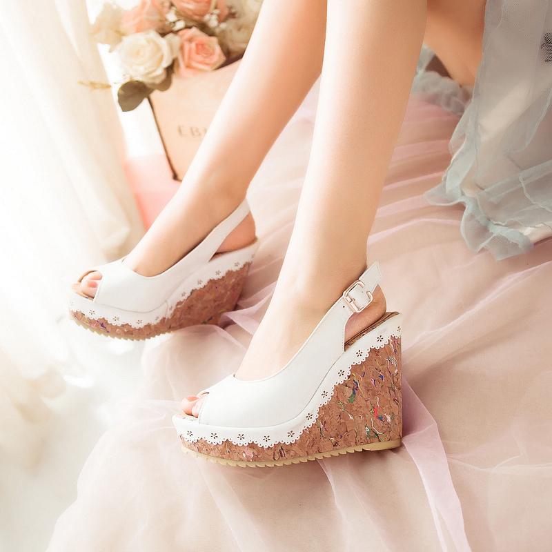 Women's wedge sandals summer new waterproof table hollow large size fish mouth sandals