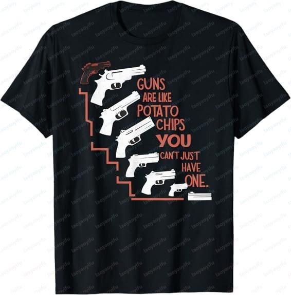 Gun Slogan Tshirt for Men with The Words Gun Collection and The Image of A Machine Gun on A Black Shortsleeved Shirt