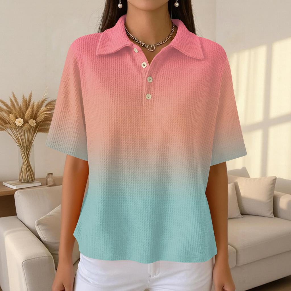 Women's Fashion Casual Lapel Short Sleeve Color Shirt Women's Up Tops