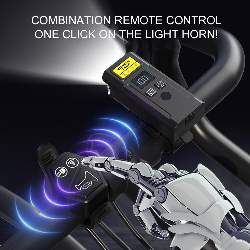 Smart Light Sensor Bicycle Front Lamp with Horn Remote Control Rechargeable Lamp Bike Handlebar Flashlight Rechargeable Lighting