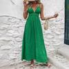 Women Summer Casual Strap Backless Sexy Holiday Beach Solid Color One Piece Dress