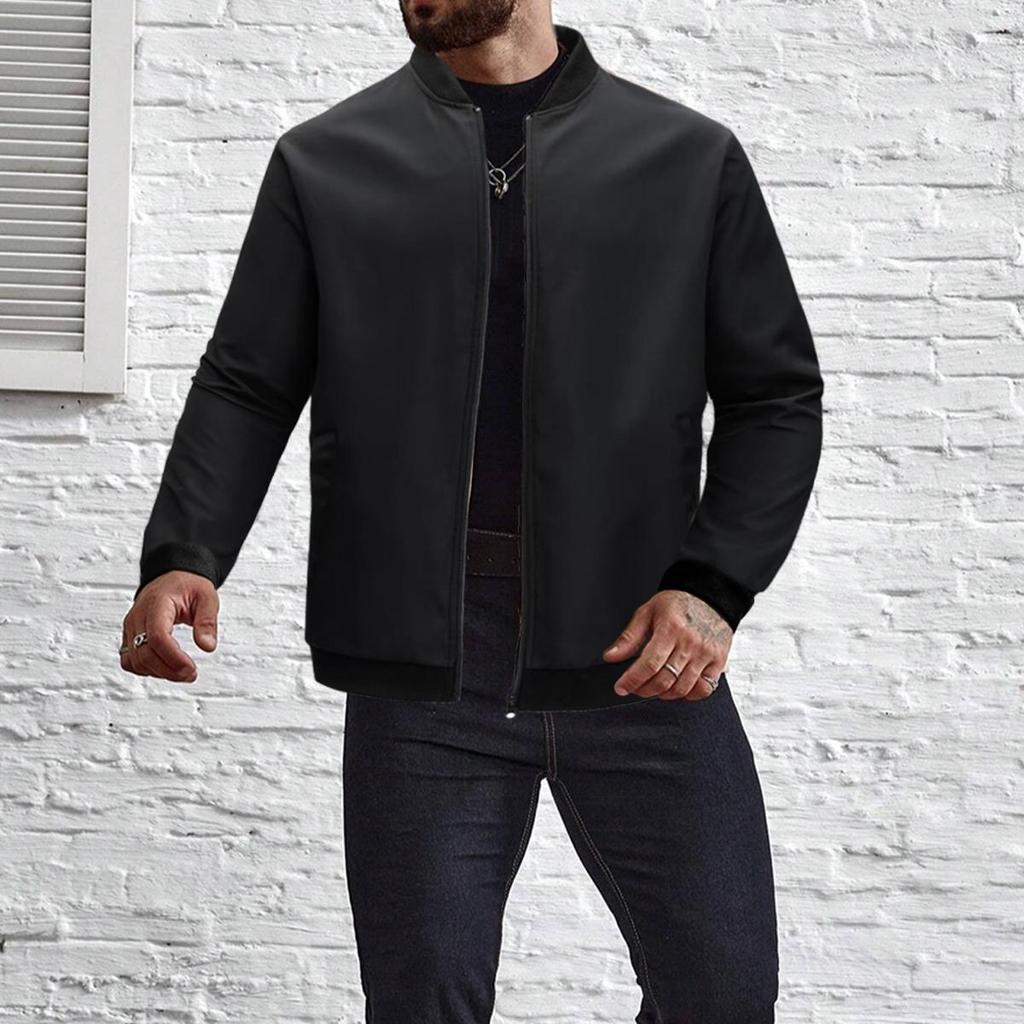 Frühlings- und Herbstjacke mit Baseballkragen, kurz, locker, einfarbig, Herren Business Casual, dünner Mantel, Trend