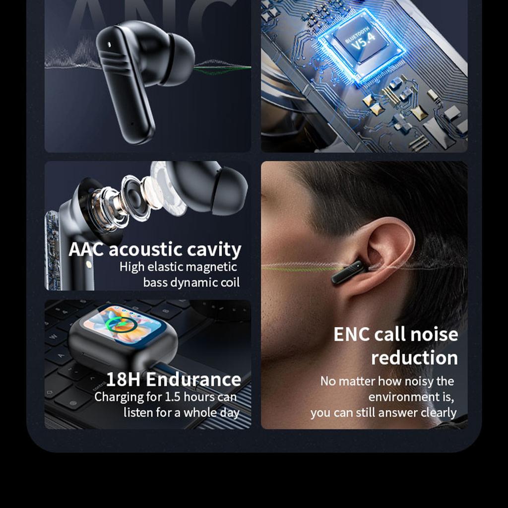 Full Color TouchScreen ANC Noise Canceling Headphones 134 Language Translation Headphones In-Ear Wireless Bluetooth Noise Canceling Headphones