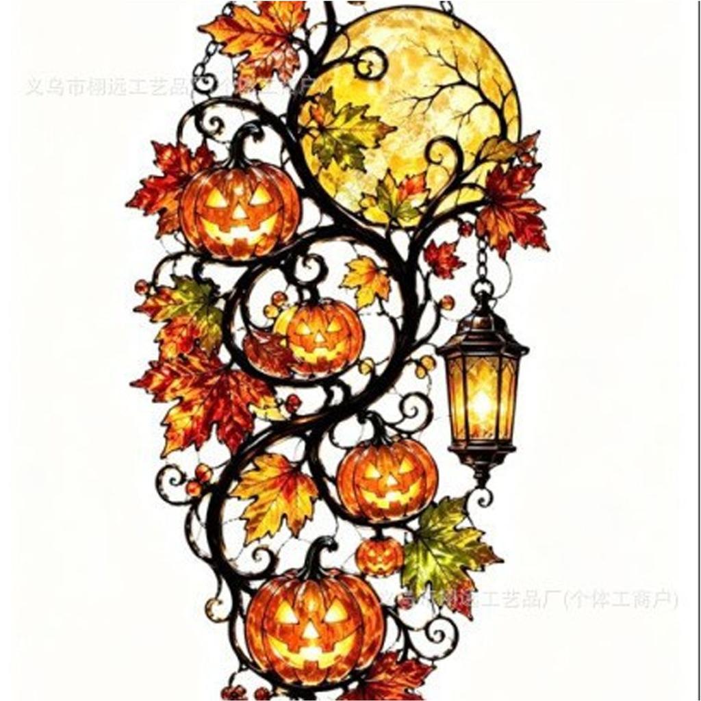 Acrylic 2D Flat Pumpkin Maple Leaf Hanging Ornament: Halloween Window Decoration for Fall Home Styling