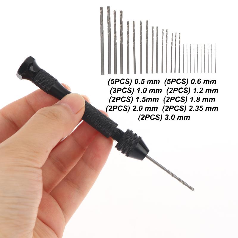 Hand Drill Mini Twist Drill Bits 26Pcs High Speed Steel Portable Set for Fine Drilling Resin Model Craft DIY Work