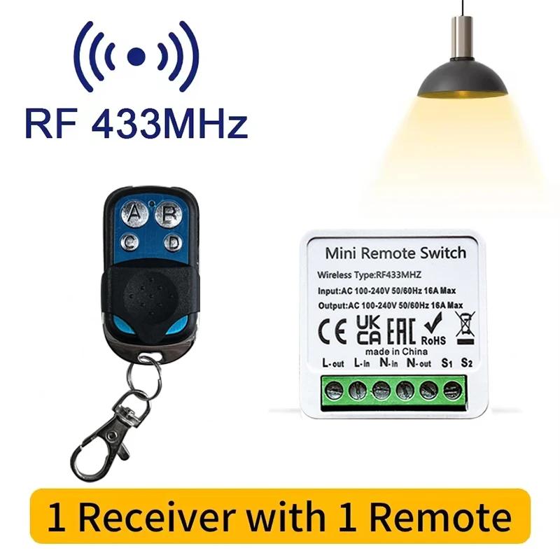 RF 433MHz Smart Switch 16A Lamp Relay Receiver 2-Way Remote Control 1/2/3 Gang Wall Switch Round Panel Mini Transmitter DIY Home