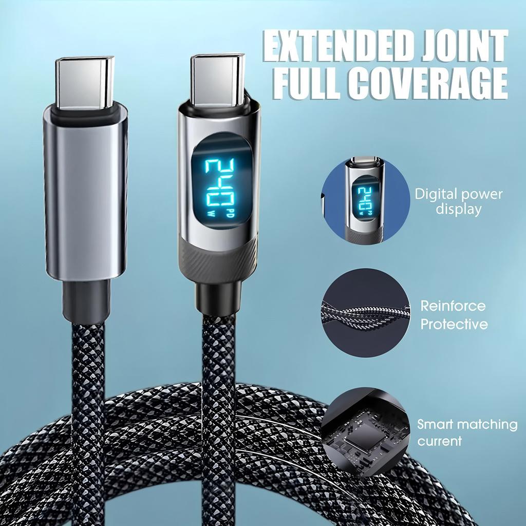 240W PD USB C To USB C Cable with LED Display Fast Charging Cord for Samsung Xiaomi Vivo Realme Motorola Type C Charger Cable