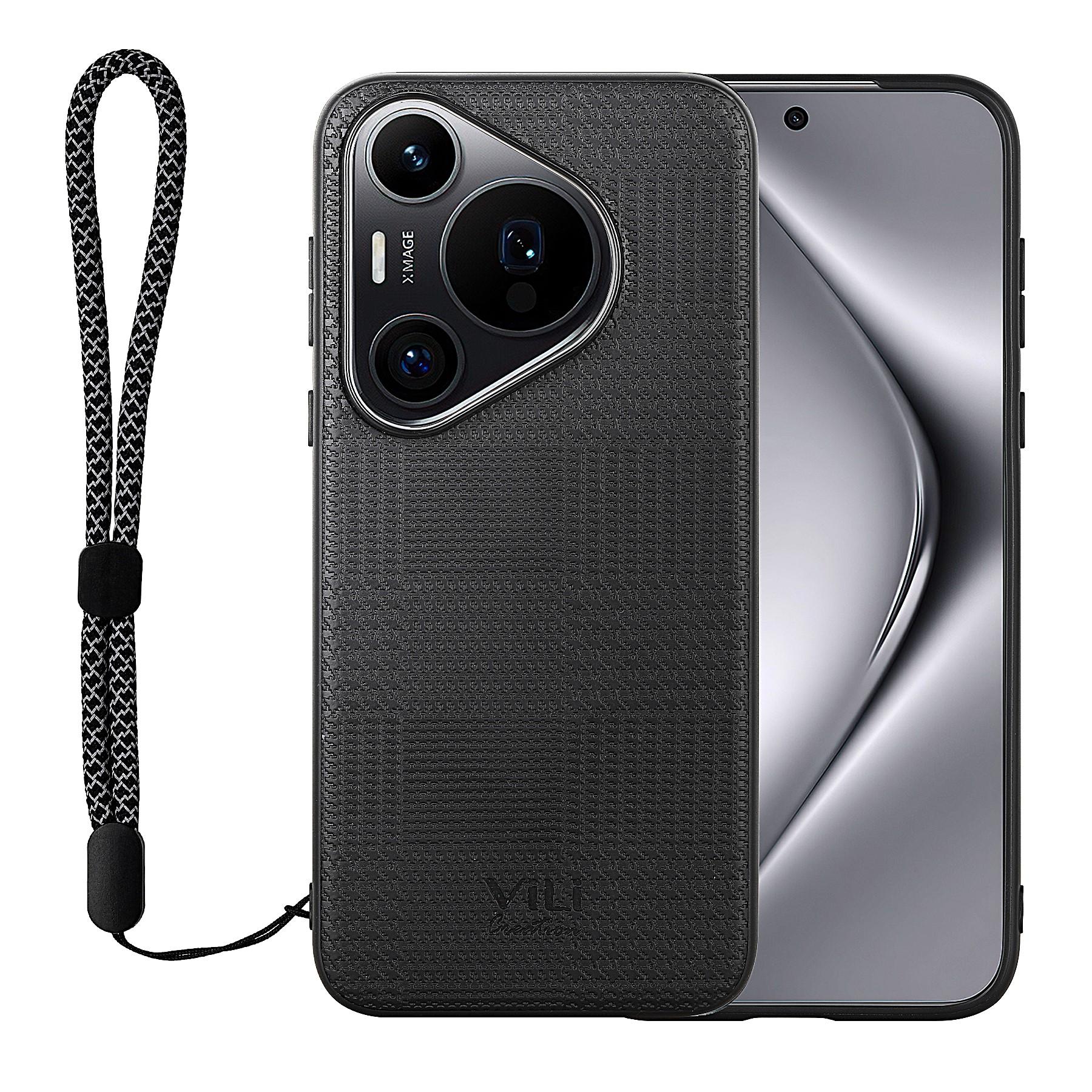 

VILI TH Series for Huawei Pura 70 Case Leather Coated TPU+PC Anti-Slip Texture Phone Cover Black