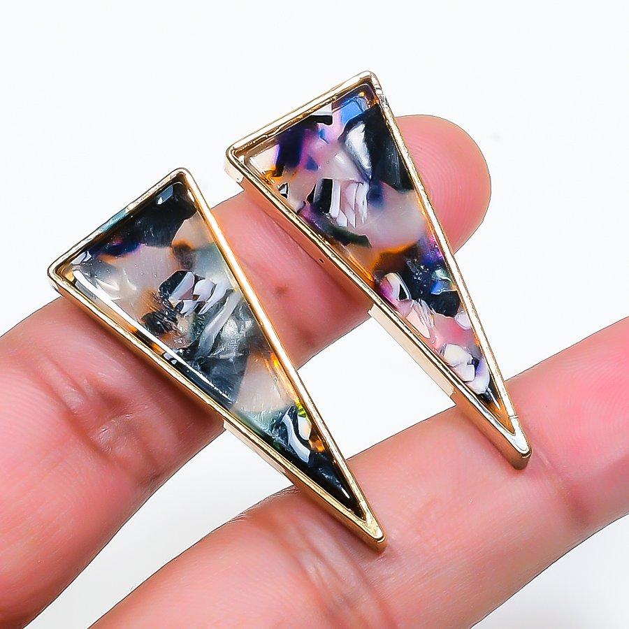 Natural Dendrite Opal Gemstone Brass Jewelry Earring 1.58  RE-8