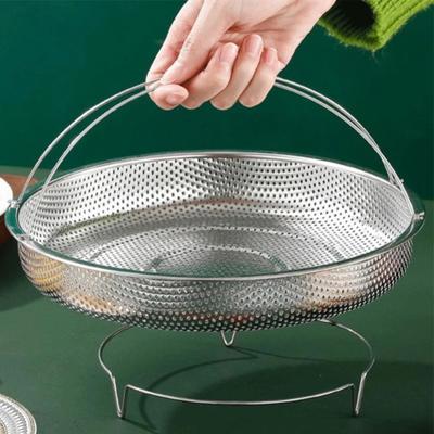 Steamer Basket Stainless Steel Vegetables Meat Pasta Steamer Rack Removable Handle Versatile Drain Basket with for Kitchen