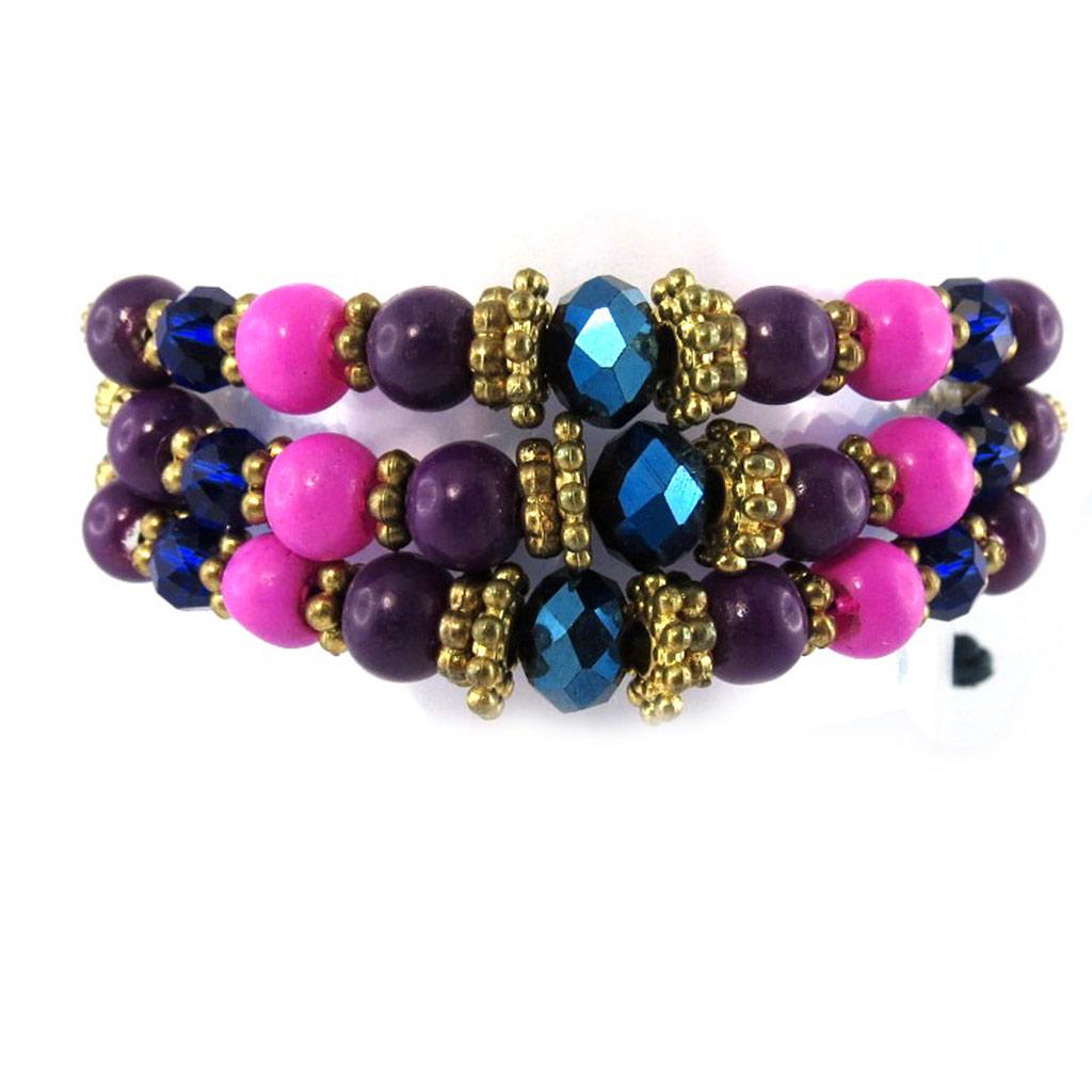 Les Trésors De Lily [L5791] - Purple 'Kilimanjaro' Ethnic Bracelet (3 Rows)