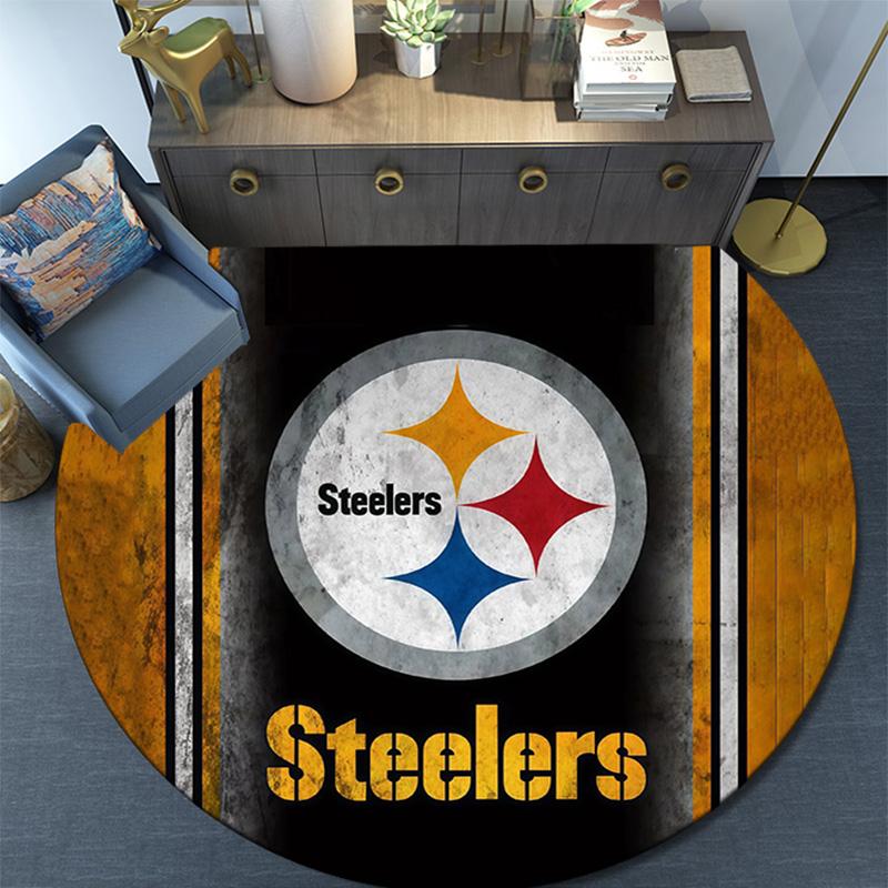 Pittsburgh Steelers Round Area Rug,Carpet Rug for Living Room Bedroom Sofa Playroom Decor,Non-slip Floor Mat
