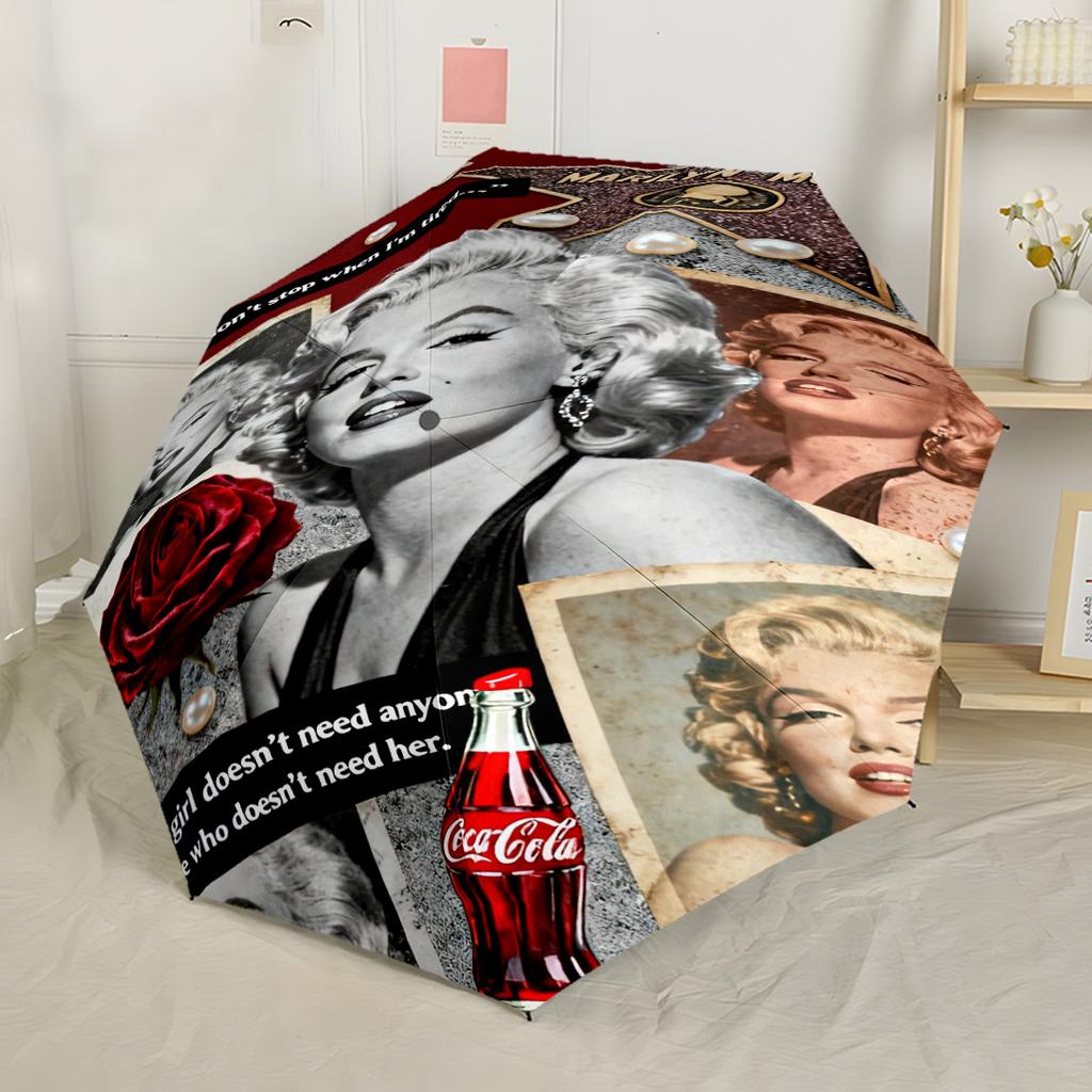 Marilyn Monroe Iconic Style Portable Automatic Umbrella Compact & Durable 8-Rib Design Sturdy Construction Travel Essential Compact Folding Umbrella