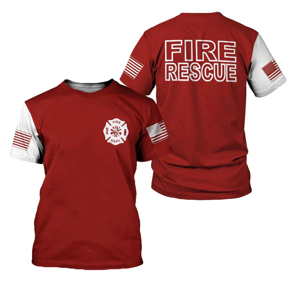 Summer Round Neck 3D Firefighter Print Top Fashionable Casual Short Sleeved Men's T-shirts