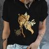Women's Cupid Graphic T-Shirt - Casual Black Tee with Golden Print, Round Neck, Short Sleeves, Machine Washable - Perfect for Sp