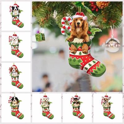 1PC 2D Pet Dog Hanging Ornaments Christmas Decoration Acrylic Car Window Cabinet Creative Pendant Christmas Tree Decor Navidad