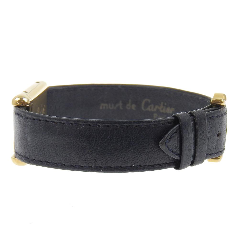 CARTIER Must tank Watches Vermeille 1970s Lapis blueDial Silver925/Embossed Leather Hand Winding Women Used