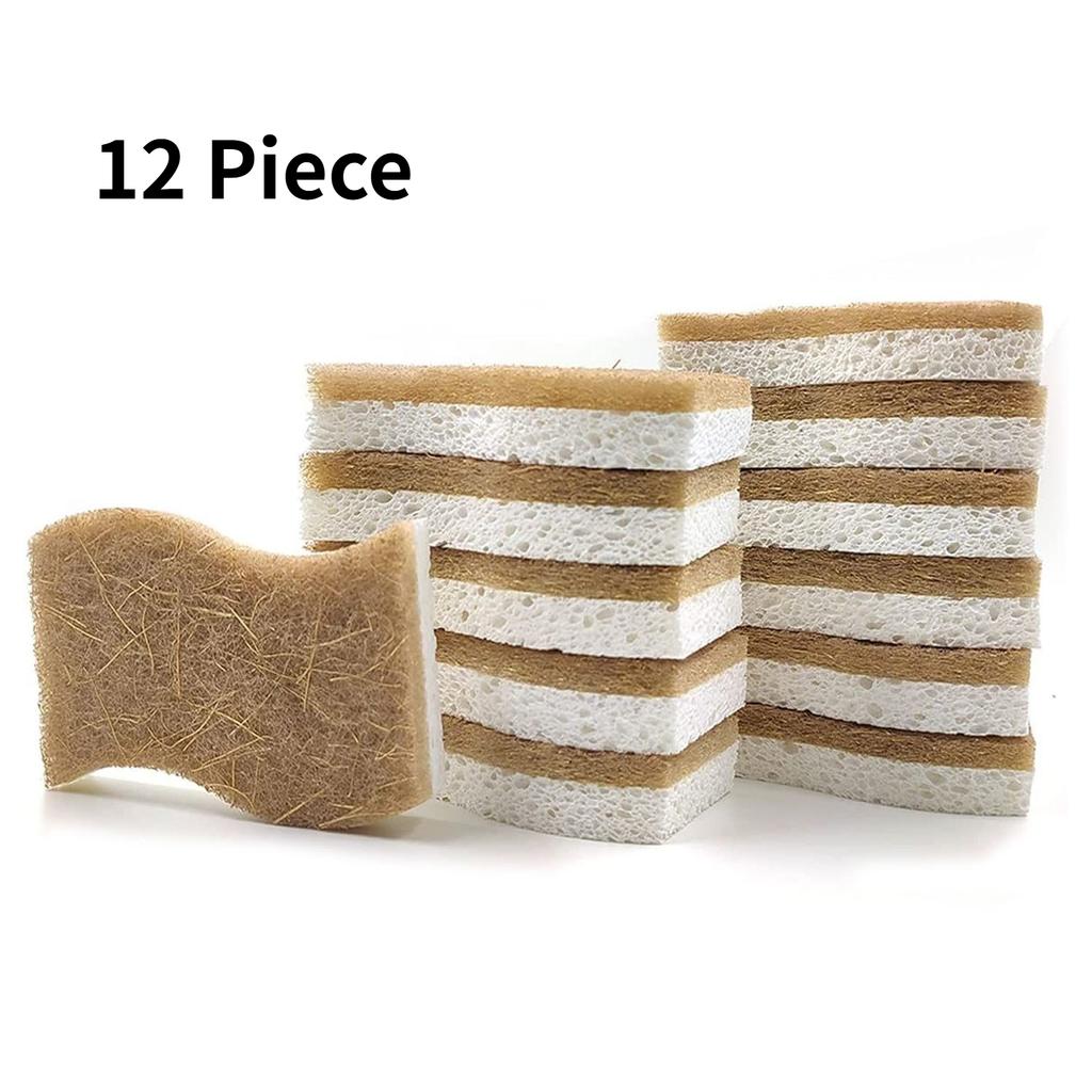 Natural Kitchen Sponges - Biodegradable, Compostable, Sustainable Wood Cellulose & Coconut Fiber Sponge for Dishes,Quick Drying