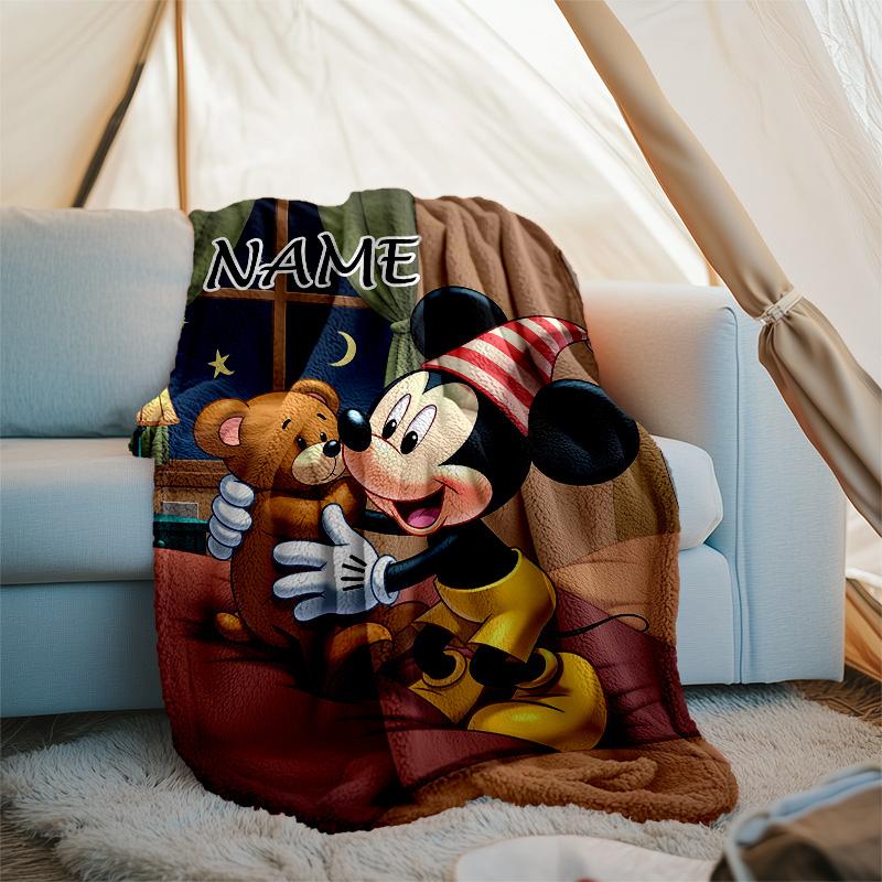 Customizable Mickey Throw Blanket – Personalized Name, All-Season Cozy Snug Blanket, Machine Washable, Personalized Blanket